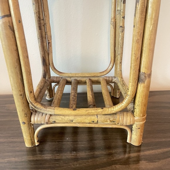 Vintage Art Nouveau Molded Rattan Burnt Bamboo Square Plant Stand Table MCM Boho - Picture 2 of 9